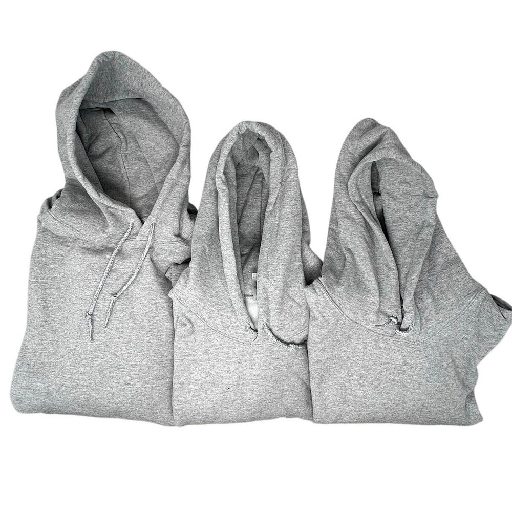 Lot of 3 Unisex Blank Gildan Heavy Cotton Blend Gray Hooded Sweatshirts XL